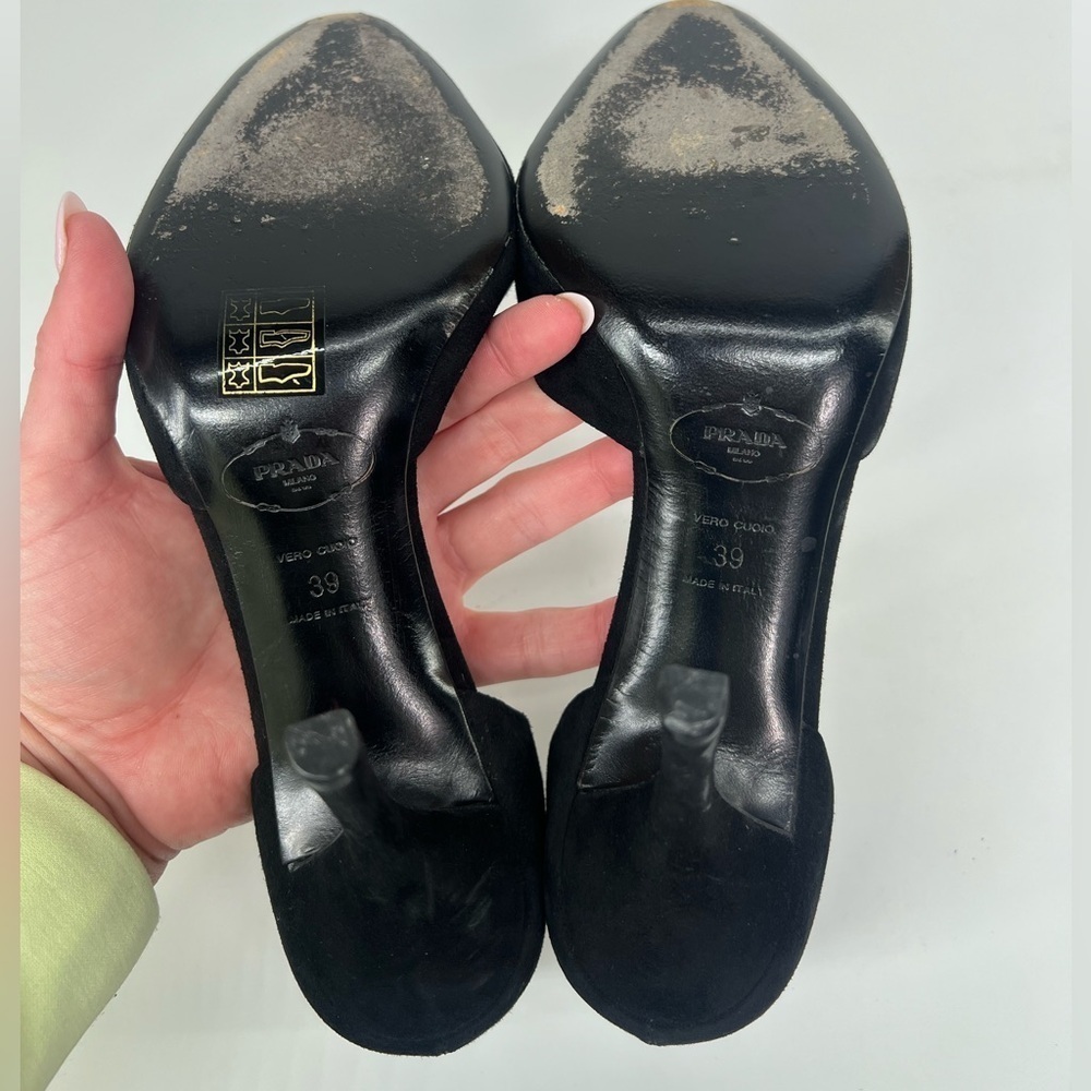 Prada black suede peeptoe stiletto pumps D’Orsay style size 39 US 9 Nine 4” heel - Picture 7 of 10